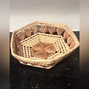 Vintage Woven Reed Straw Raffia Basket